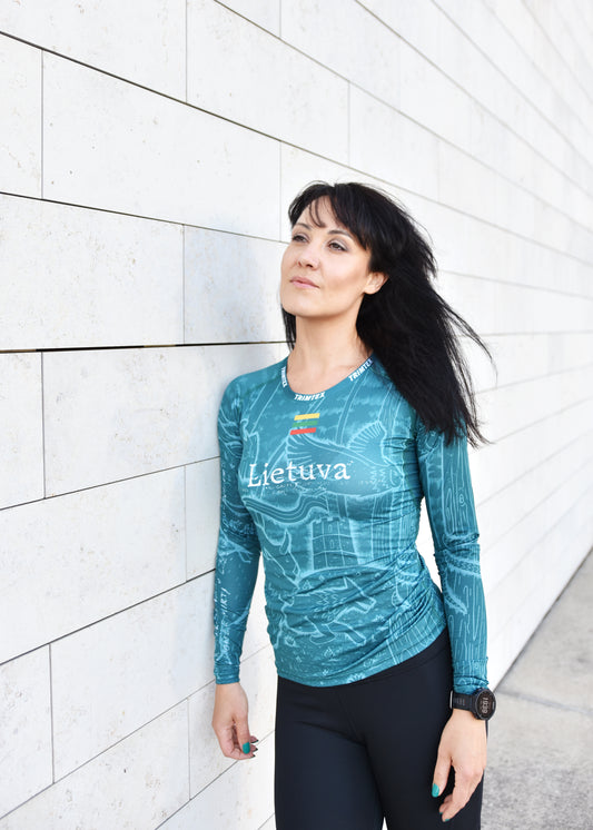 Moteriški žaliomis ilgomis rankovėmis marškinėliai